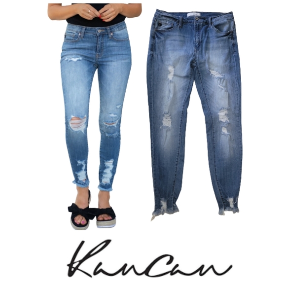 KanCan Denim - Kancan Shark Bite Ankle Skinny Jeans Medium Wash Blue Size 13/30